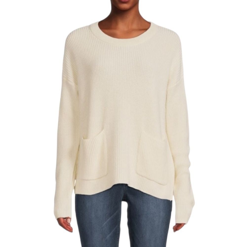 Melloday ivory cream patch pocket detail shaker knit sweater size medium